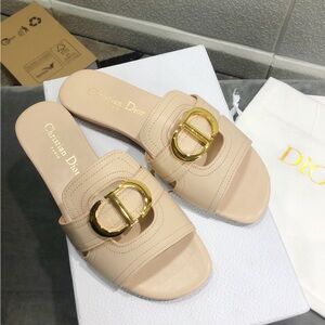 Dior Beige Slippers with Gold Detail